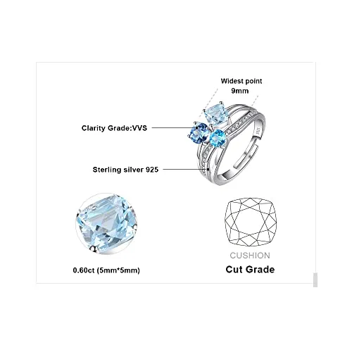 JewelryPalace Tre Pietre anello topazio blu cuscino regolabile