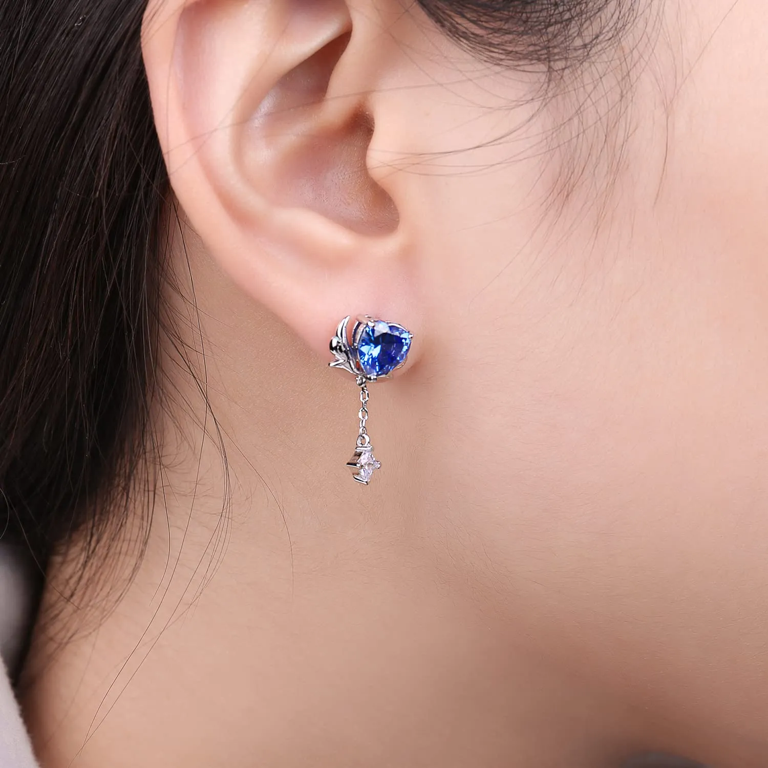 JewelryPalace Cuore orecchini pendenti blu taglio quadrato