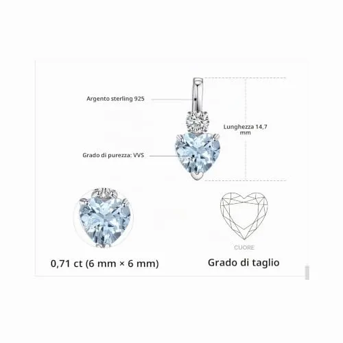 JewelryPalace 0.8ct collana cuore acquamarina argento 925 tre ori