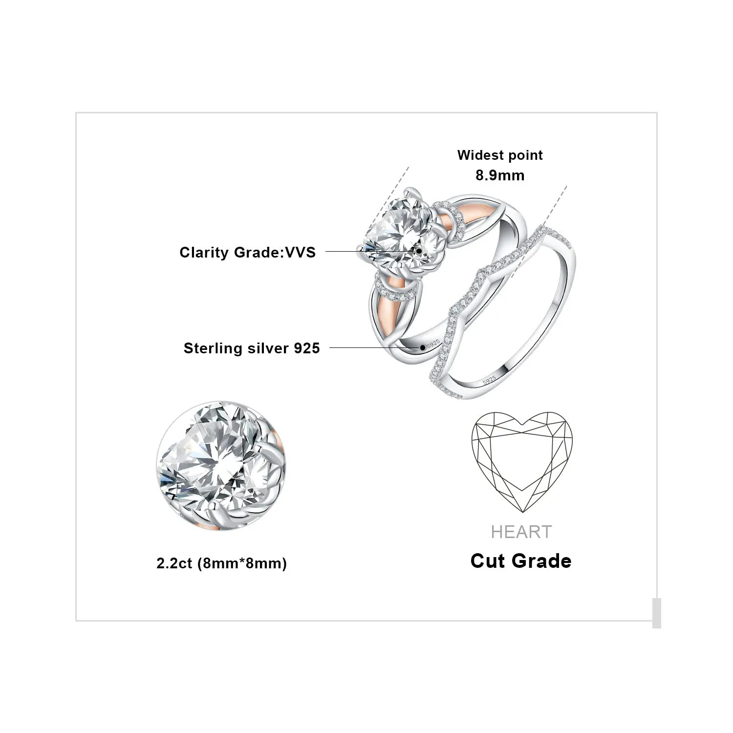 JewelryPalace Classico Cuore 2.2ct anello argento cuore