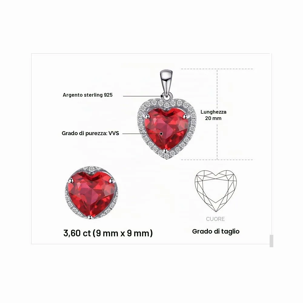 JewelryPalace Cuore 4ct Rubino collana argento 925 cuore