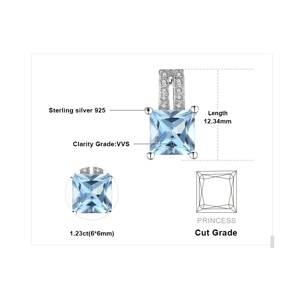 JewelryPalace Quadrata collana argento topazio azzurro