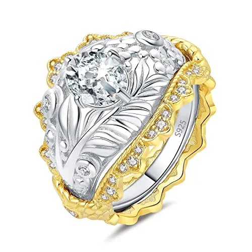 JewelryPalace Anello Donna Argento 1.55ct Foglia Ovale Bicolore