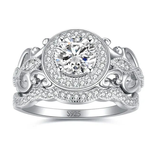 JewelryPalace Vintage Halo Anello Argento Farfalla Zirconia