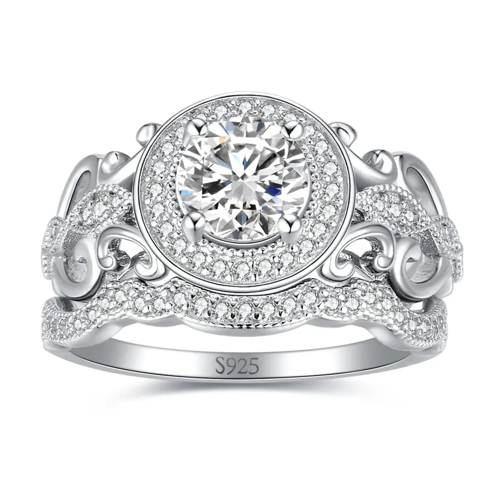 JewelryPalace Vintage Halo Anello Argento Farfalla Zirconia