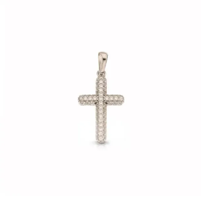 Gioielli Celiento Croce ciondolo oro bianco 18kt zirconi