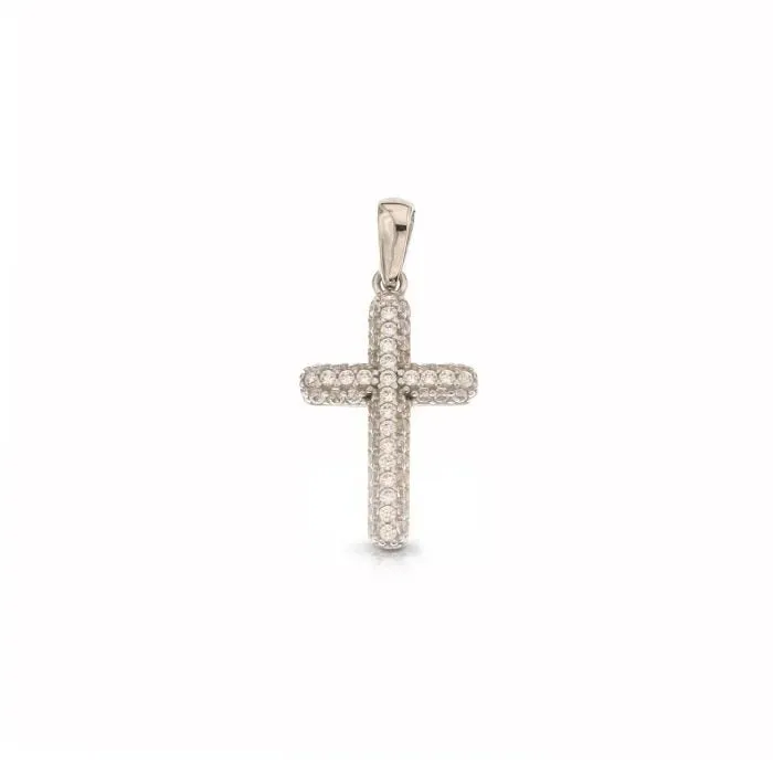 Gioielli Celiento Croce ciondolo oro bianco 18kt zirconi
