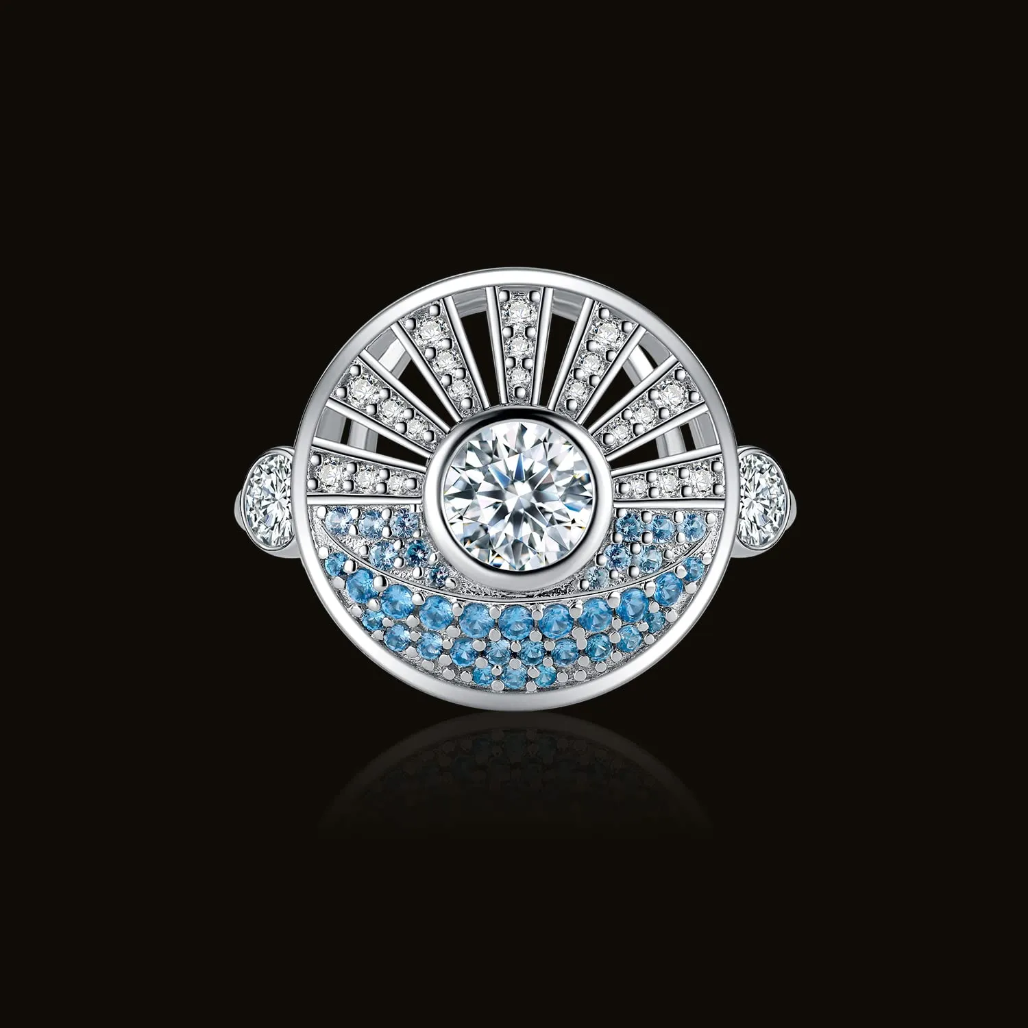 JewelryPalace Sole Anello Argento 925 Zirconia Azzurra 0.6ct