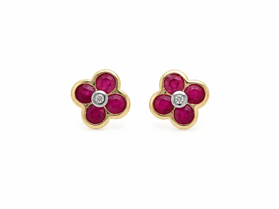 Victoria Jane Flower orecchini oro rubini diamante