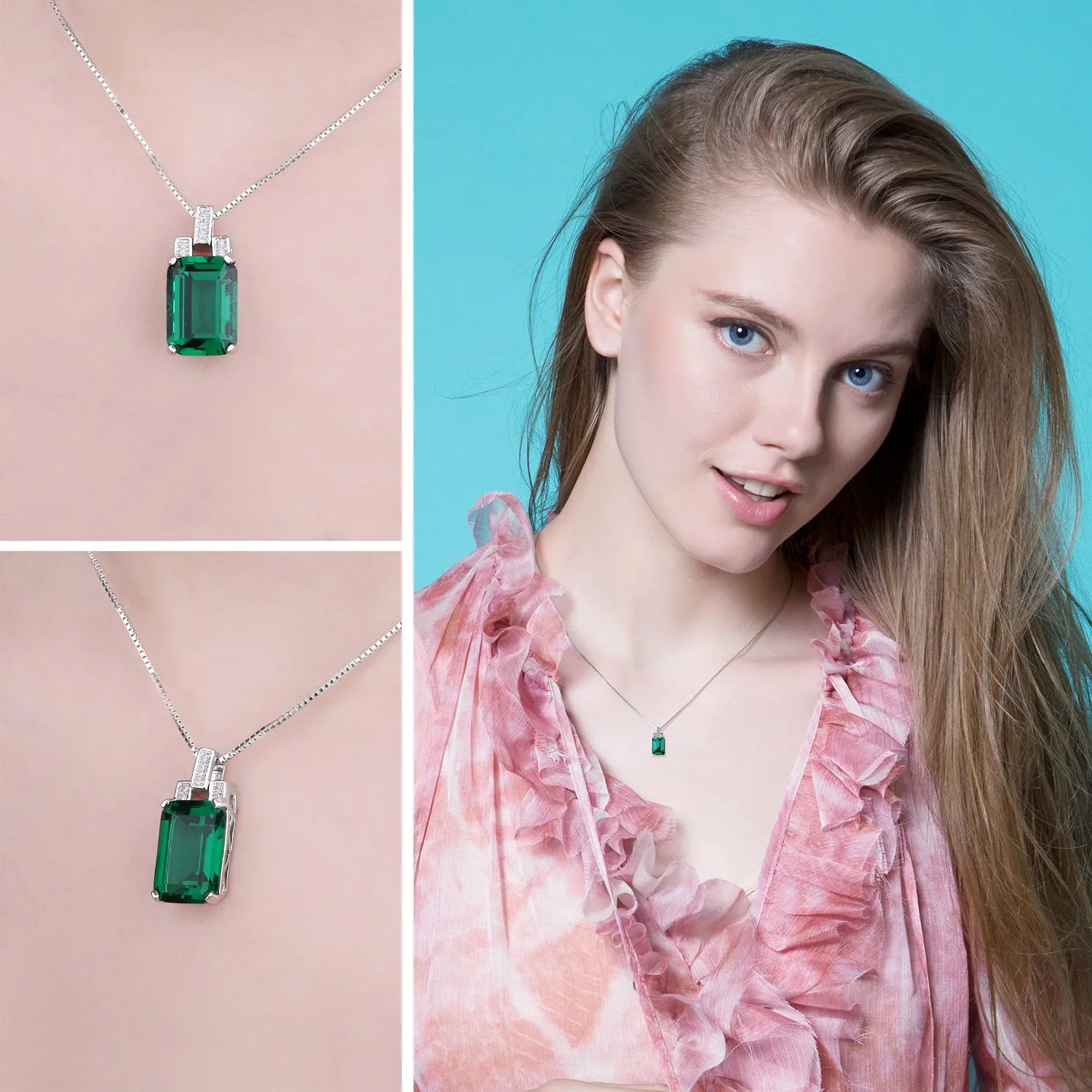 JewelryPalace 6ct Smeraldo Collana Argento 45cm Taglio Smeraldo
