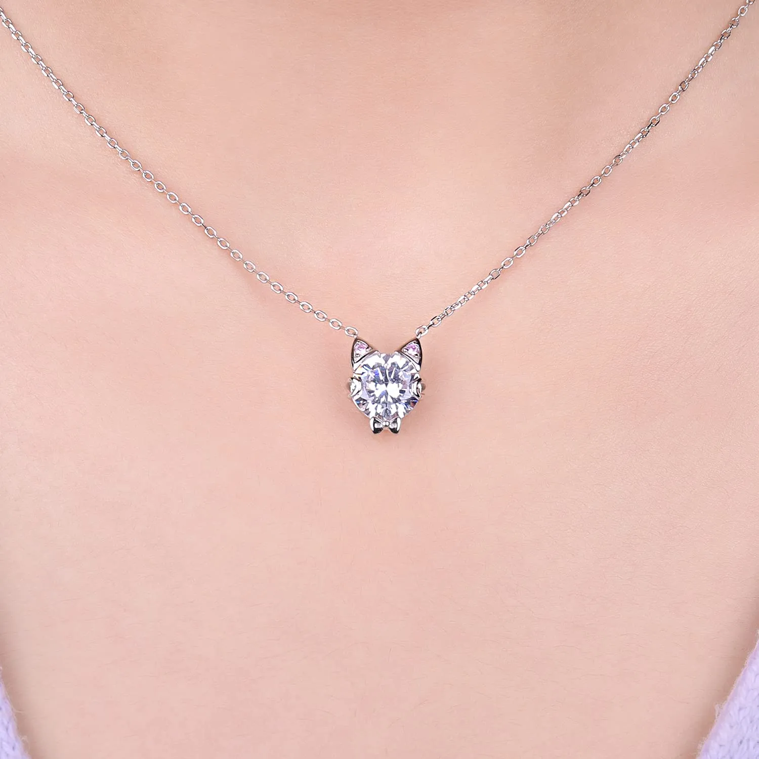 JewelryPalace Gatto Collana Argento 925 Zirconia Rosa 45 cm