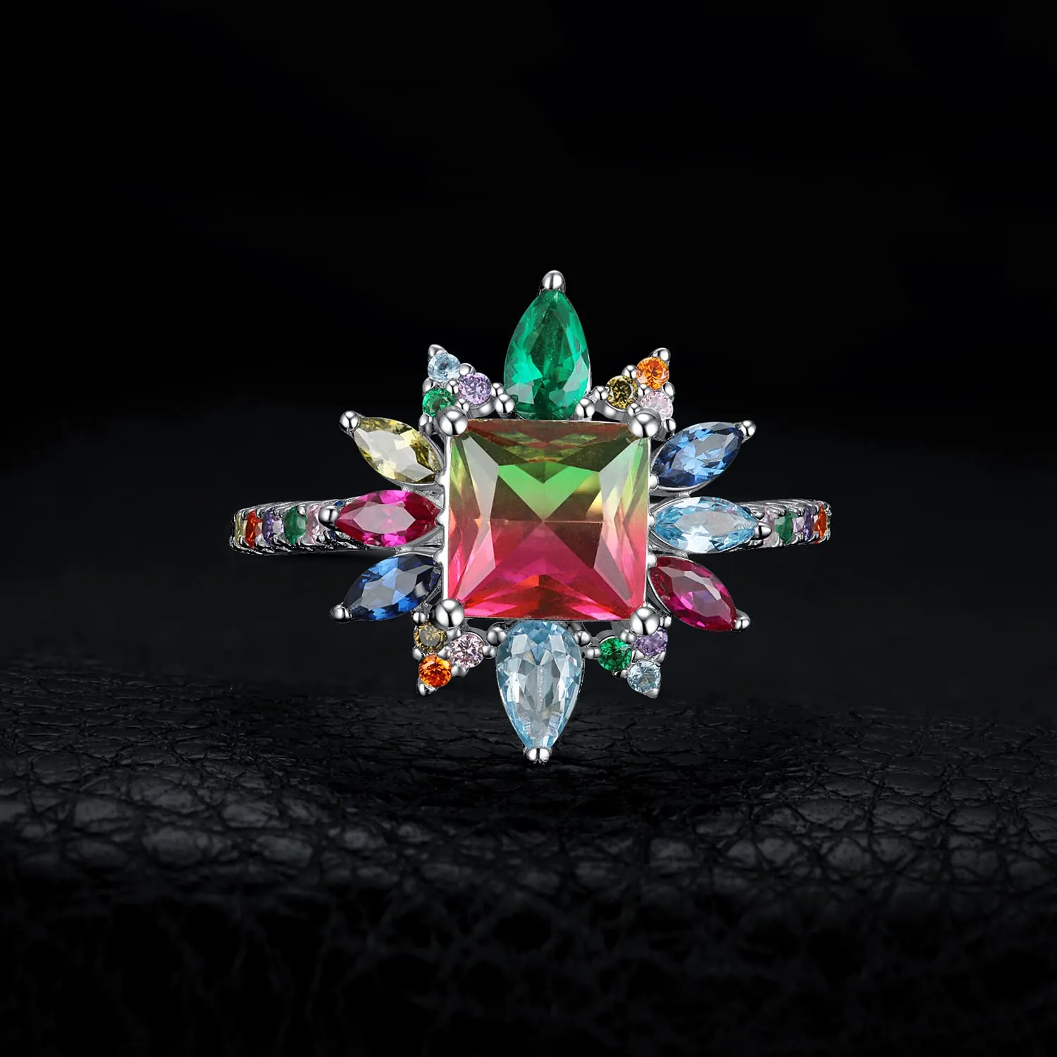JewelryPalace Fiore Halo Anello Tormalina Quadrato Argento
