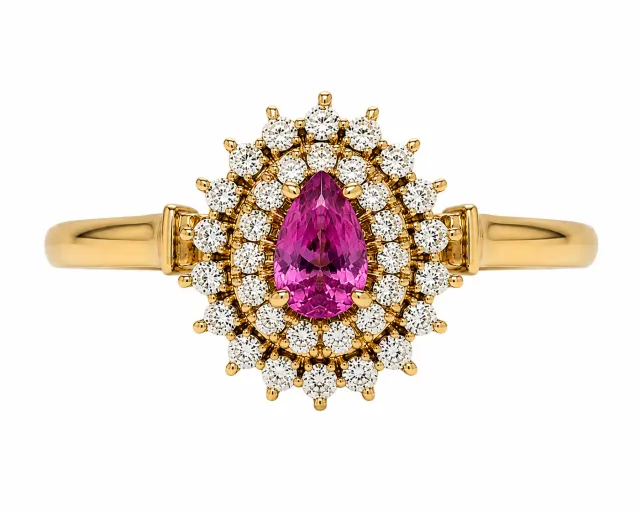 Victoria Jane Teardrop Ruby Diamond anello oro 18ct usato