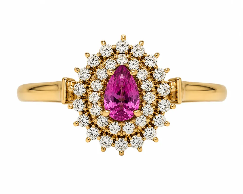 Victoria Jane Teardrop Ruby Diamond anello oro 18ct usato