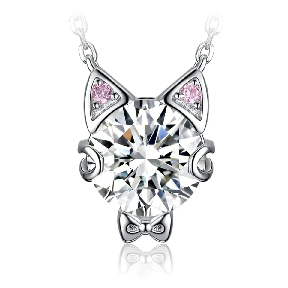 JewelryPalace Gatto Collana Argento 925 Zirconia Rosa 45 cm