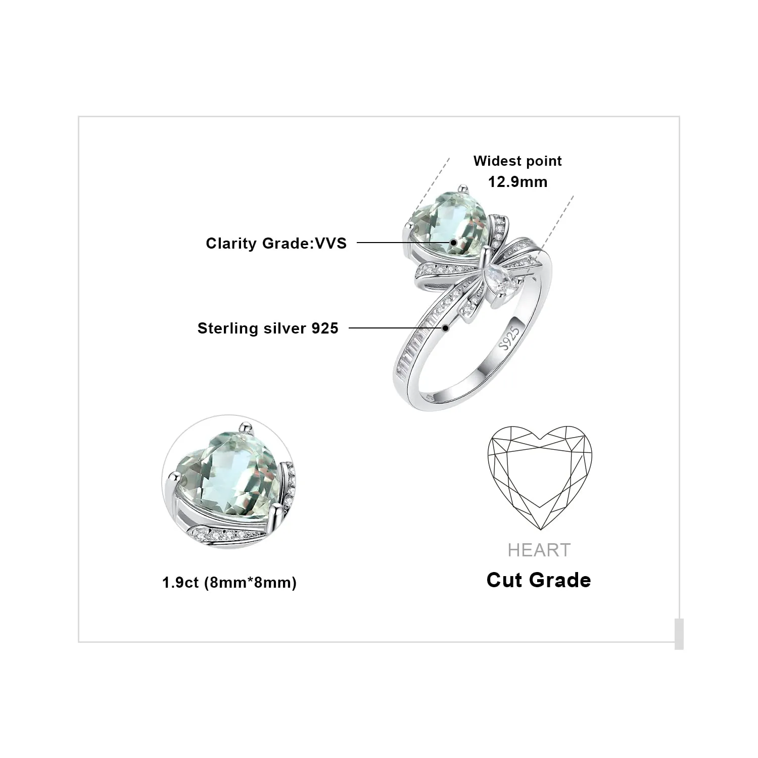 JewelryPalace 2.5ct Cuore anello argento ametista verde