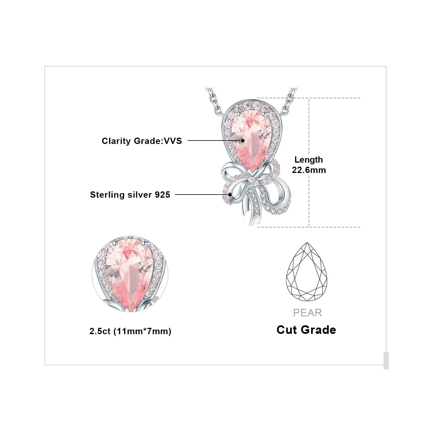 JewelryPalace Farfalla 3.1ct collana argento zaffiro rosa