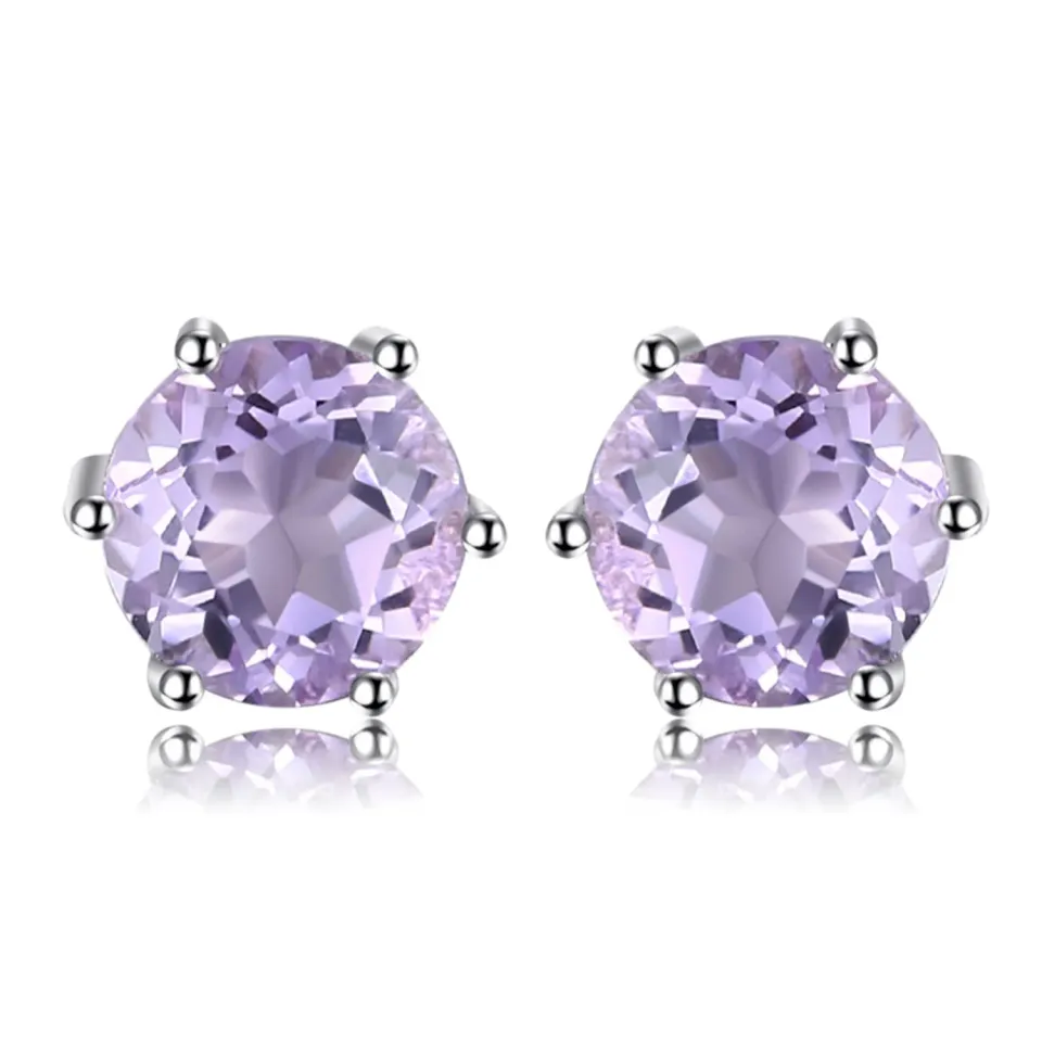 JewelryPalace Orecchini Bottone Argento Ametista Rotonda