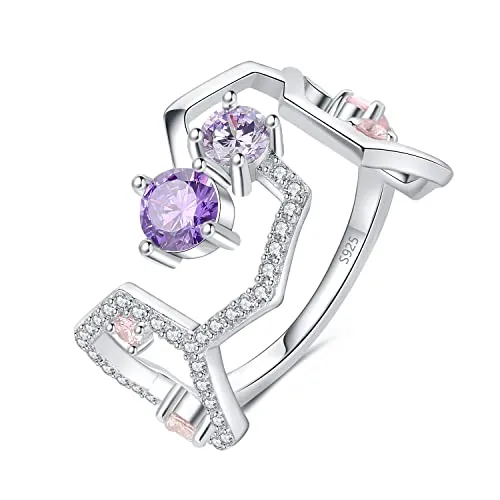 JewelryPalace Molecola Anello Argento 925 Zirconia Viola Rosa 1.3ct