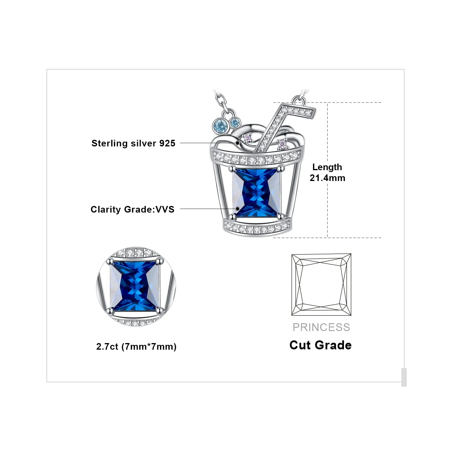 JewelryPalace Bevanda 5.9ct Collana Argento Blu 45cm