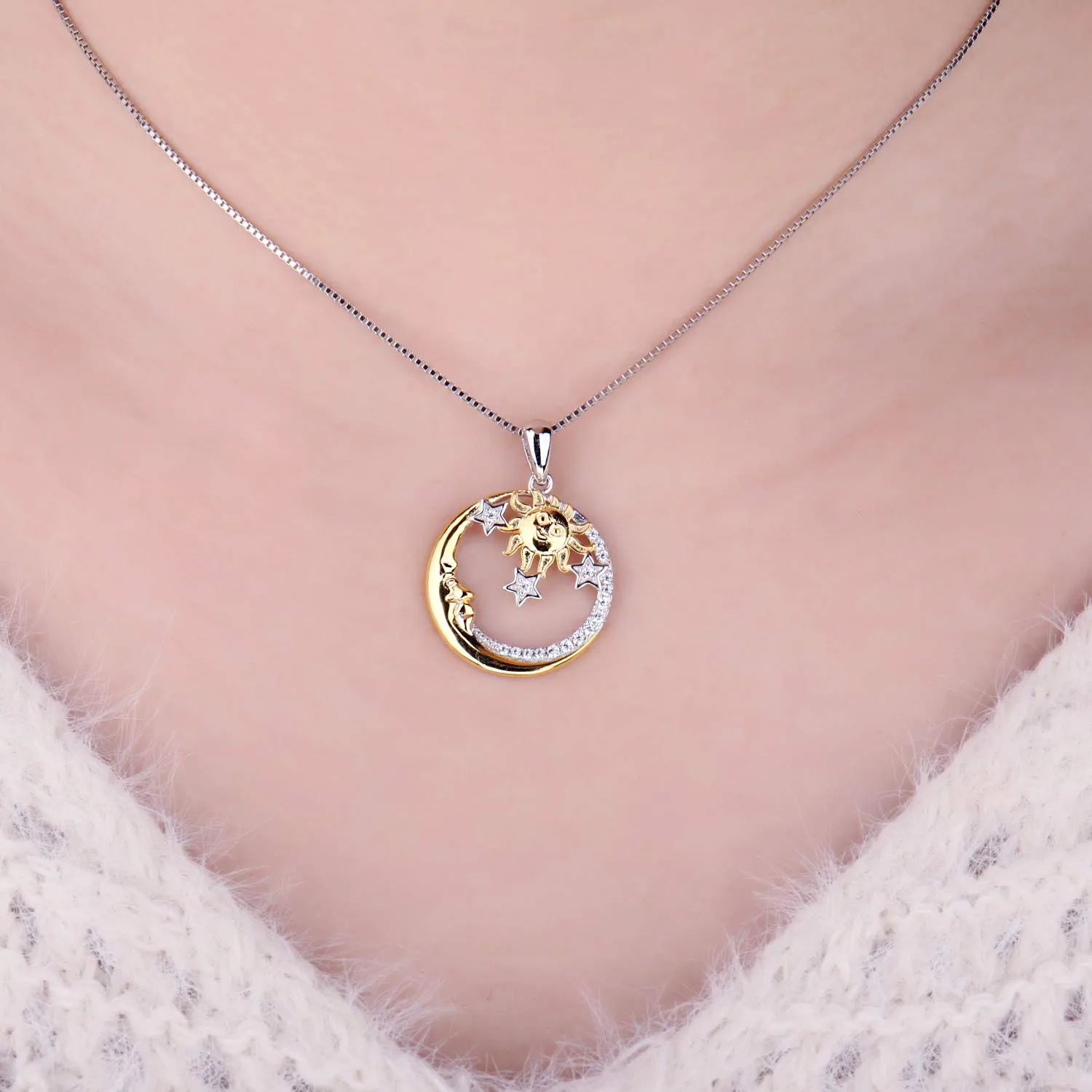 JewelryPalace Sole Luna Stelle Vintage collana dorata 45cm zirconia