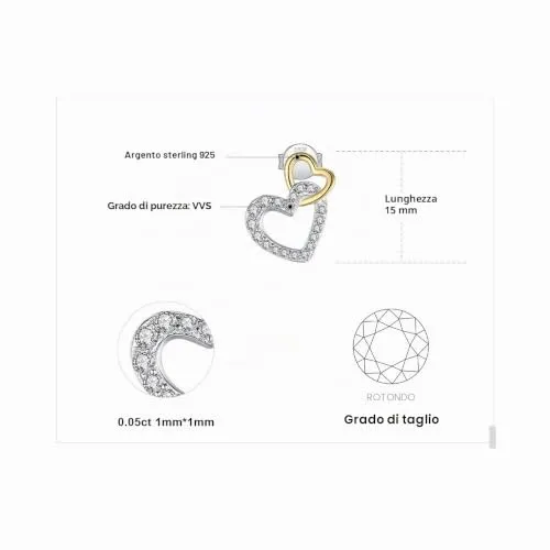 JewelryPalace Cuore Orecchini argento 925 dorati zirconia