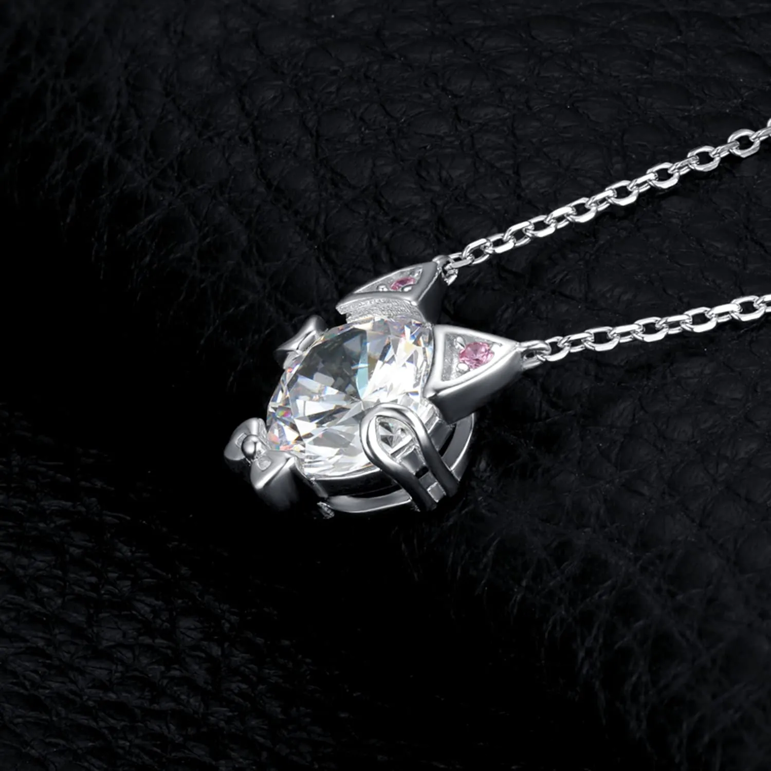 JewelryPalace Gatto Collana Argento 925 Zirconia Rosa 45 cm