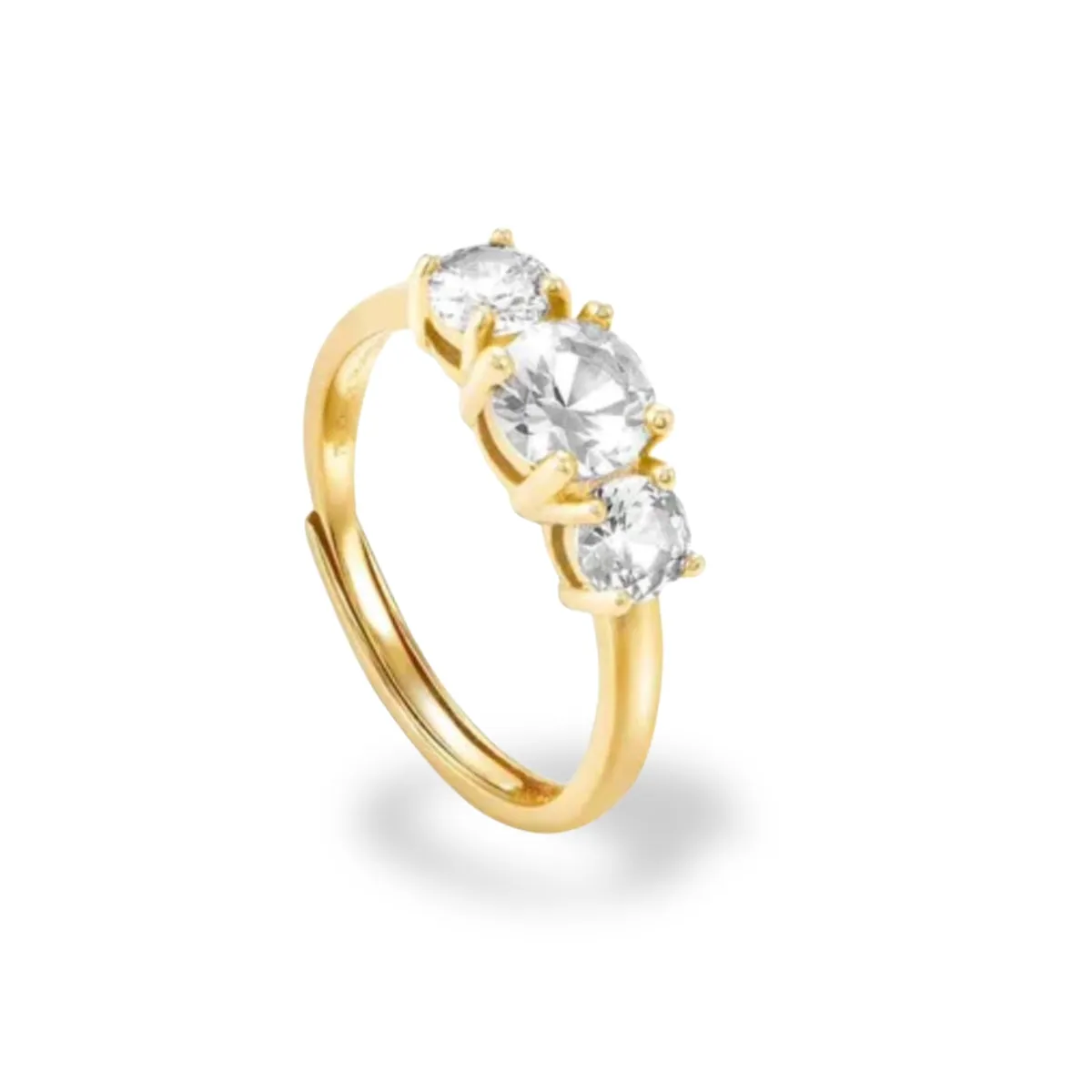 Anello Trilogy Regolabile Argento Color Oro Zaffiri Bianchi Cuore