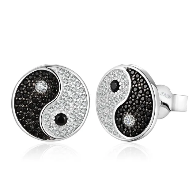 JewelryPalace Ying Yang Taichi Orecchini Bottone Spinello Nero