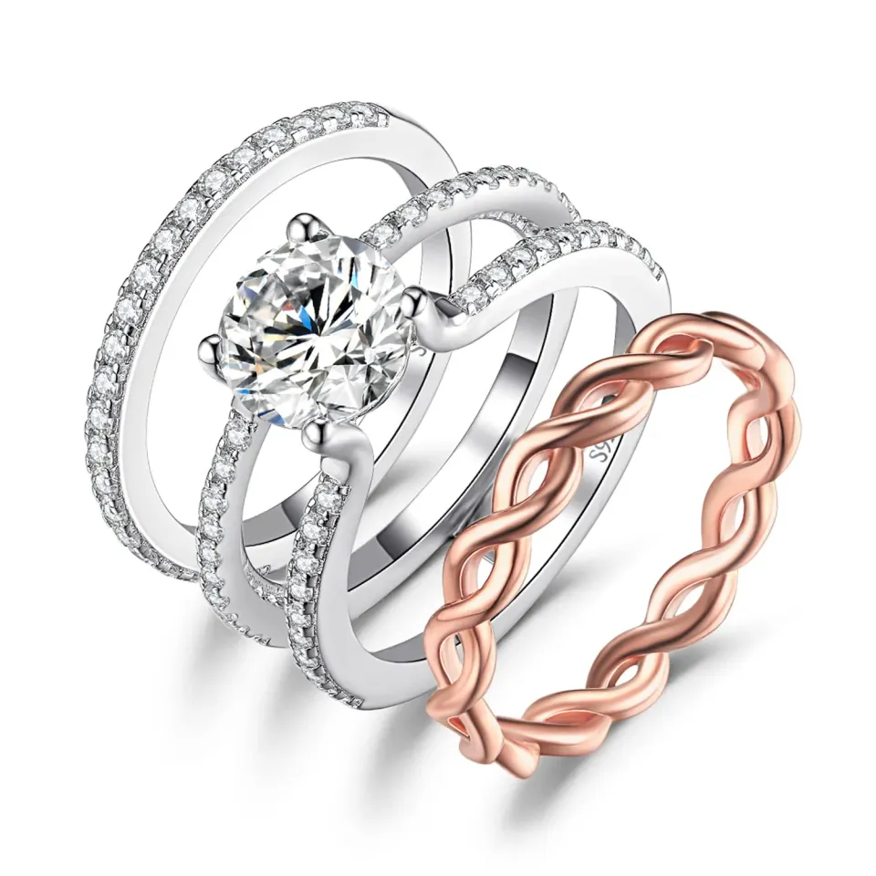 JewelryPalace Infinito Anello Argento 925 Moissanite Oro Rosa