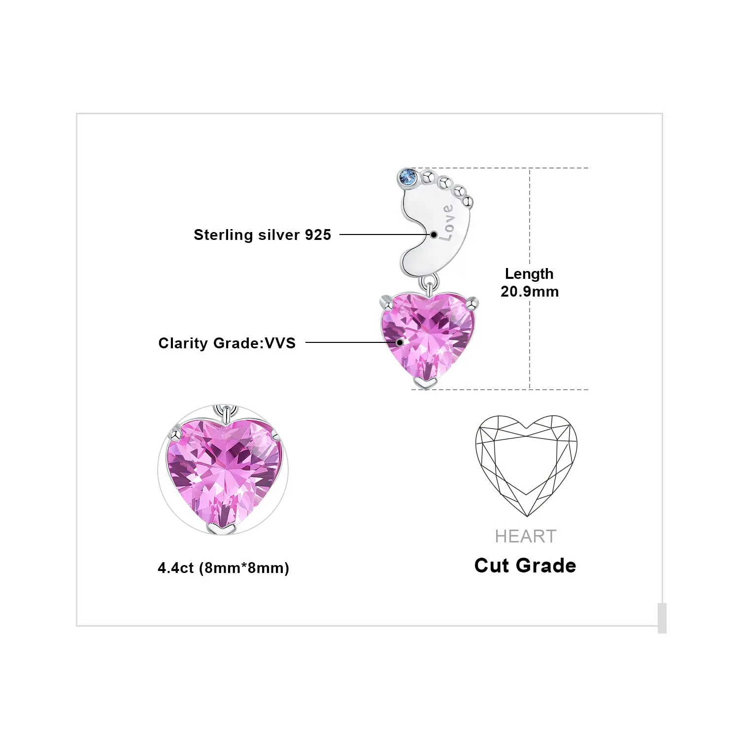 JewelryPalace Cuore 4.5ct Orecchini Argento Zaffiro Rosa