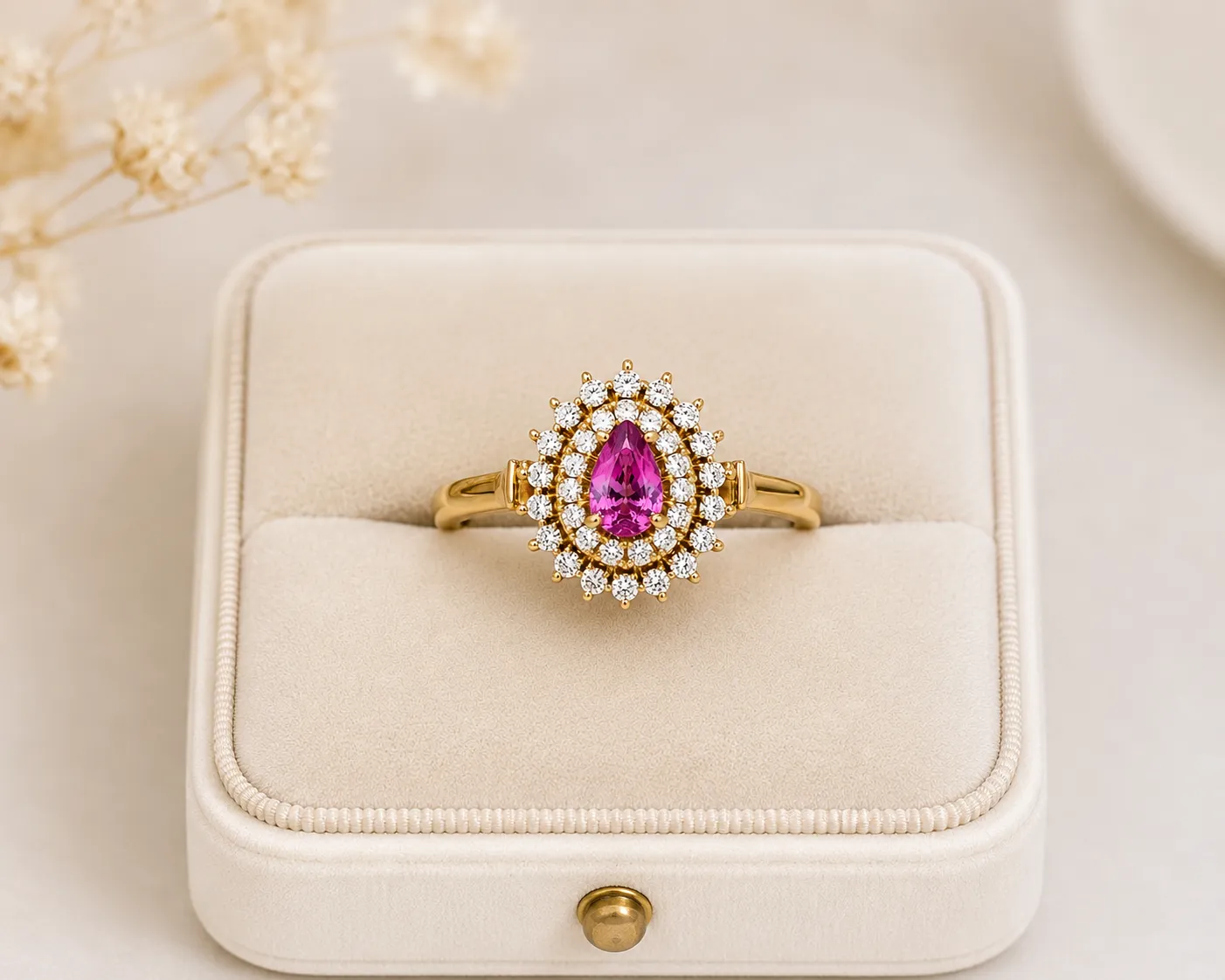 Victoria Jane Teardrop Ruby Diamond anello oro 18ct usato