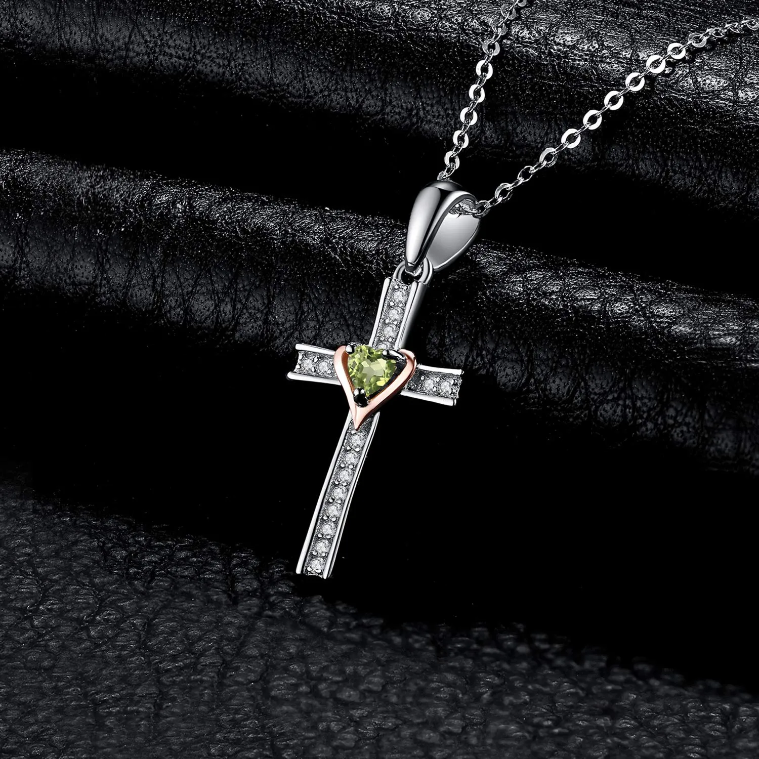 JewelryPalace Croce Collana Peridoto Verde Argento 45cm Cuore