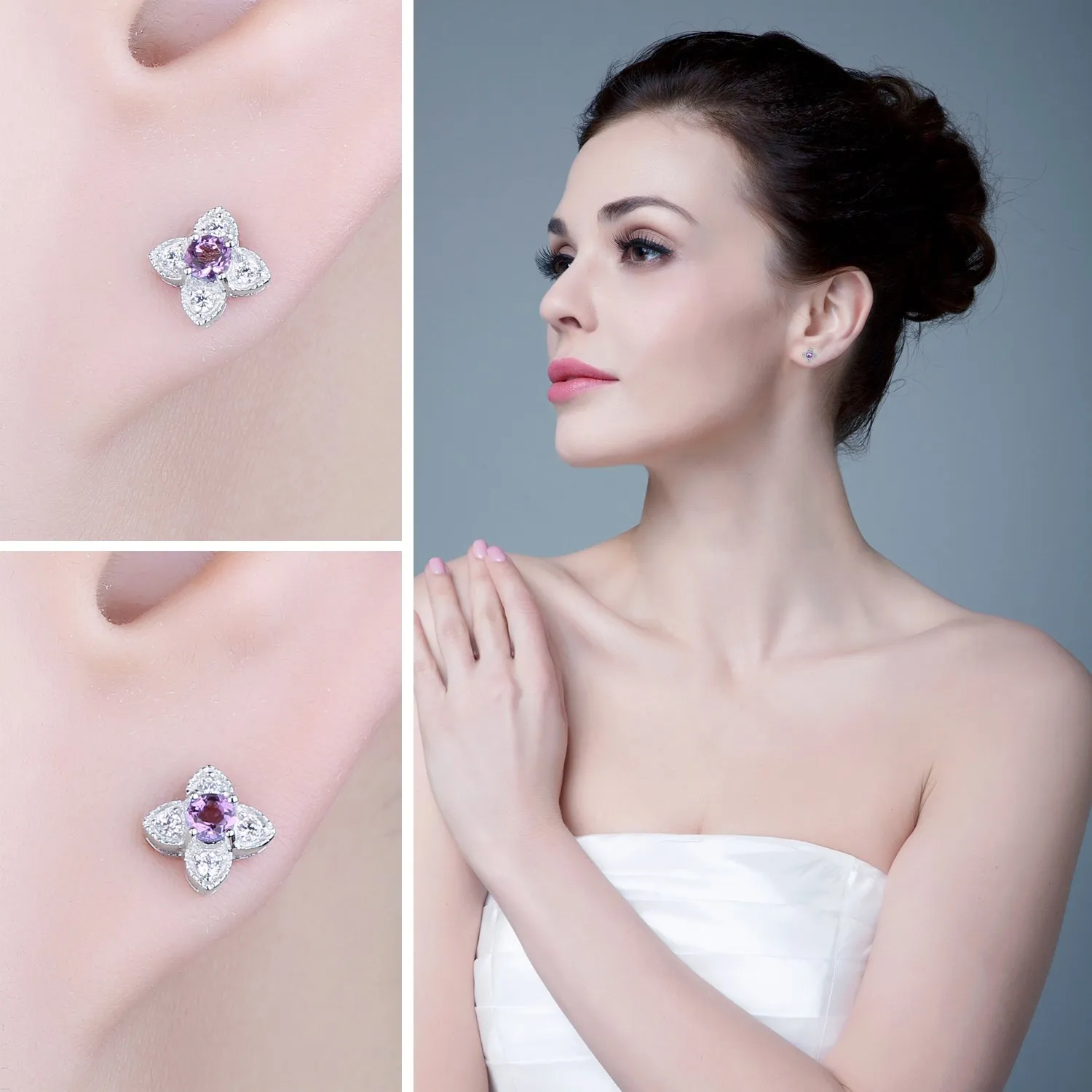 JewelryPalace Fiore Orecchini Bottone Argento ametista viola