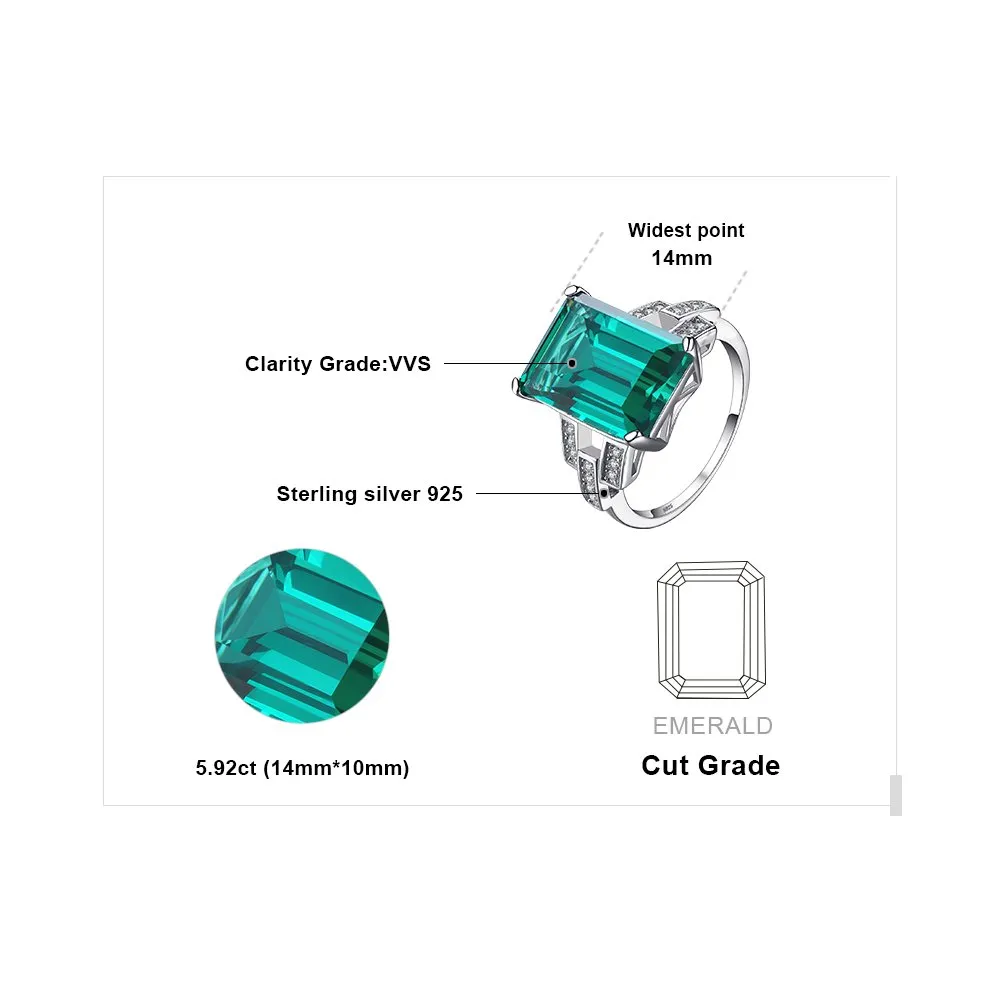 JewelryPalace 5.9ct Rettangolo anello cocktail argento verde