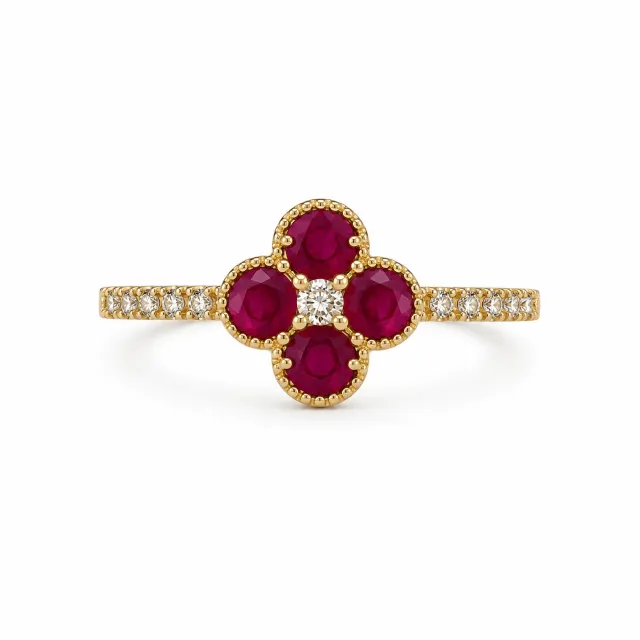 Victoria Jane Ruby Flower anello oro rubino diamante