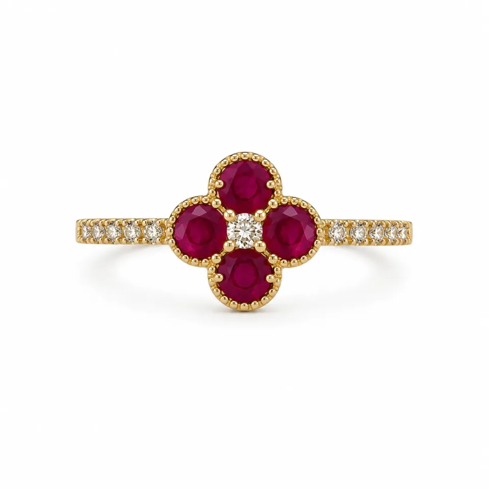 Victoria Jane Ruby Flower anello oro rubino diamante