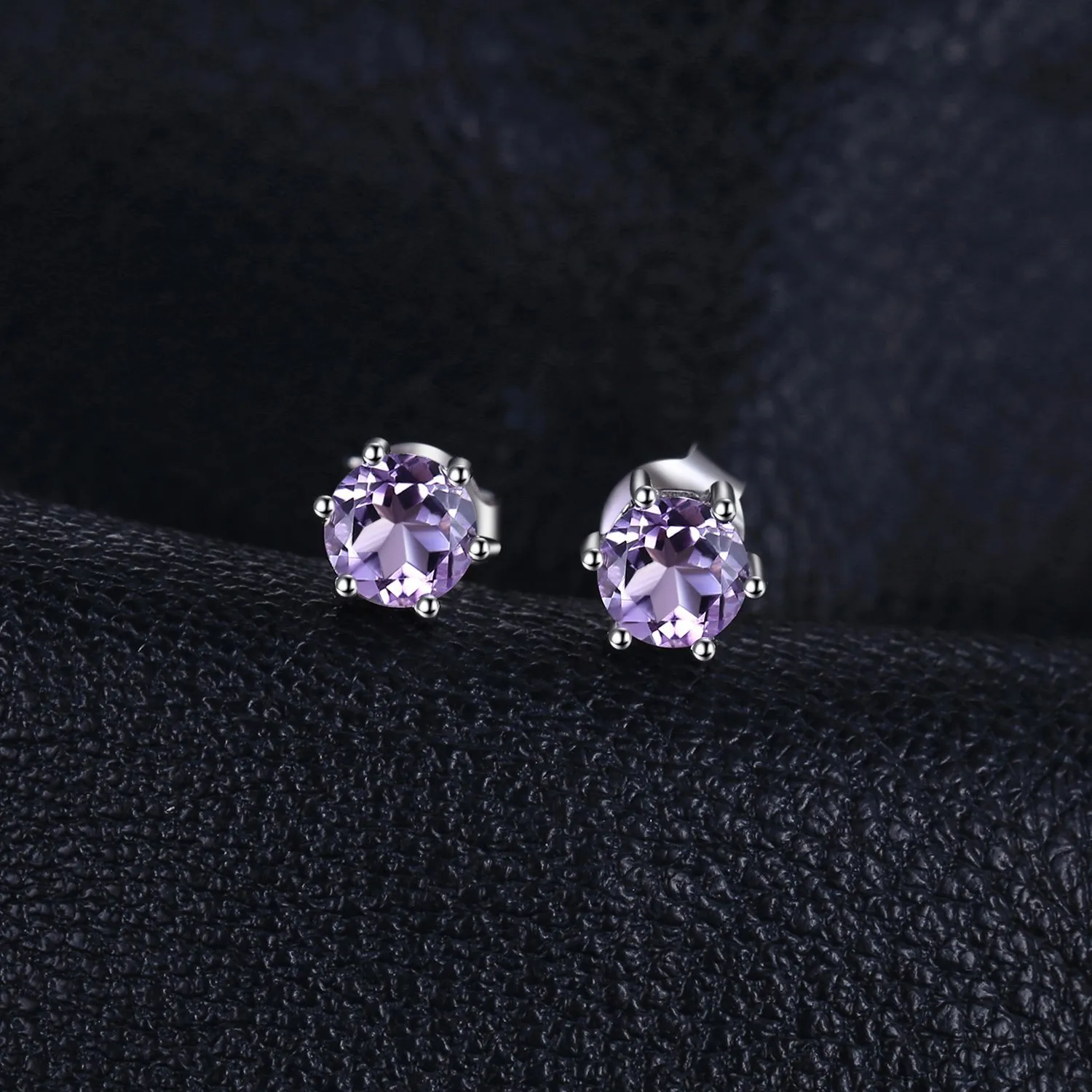 JewelryPalace Orecchini Bottone Argento Ametista Rotonda