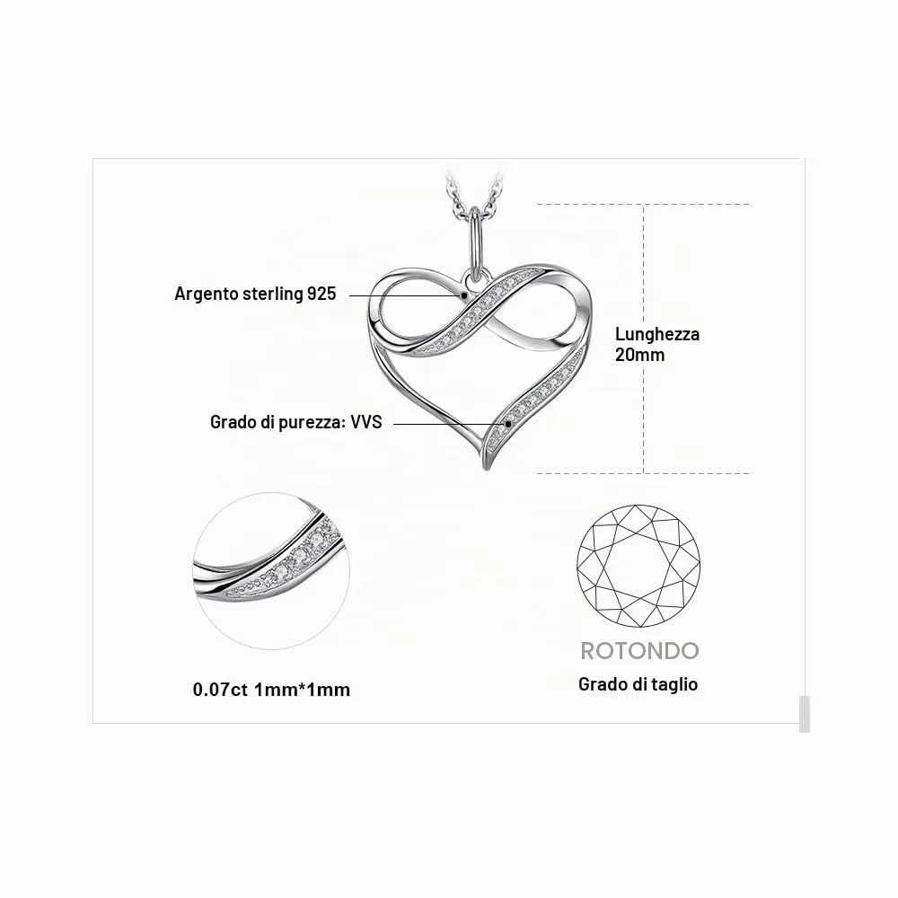 JewelryPalace Cuore Infinito Collana Argento Zirconia 45cm