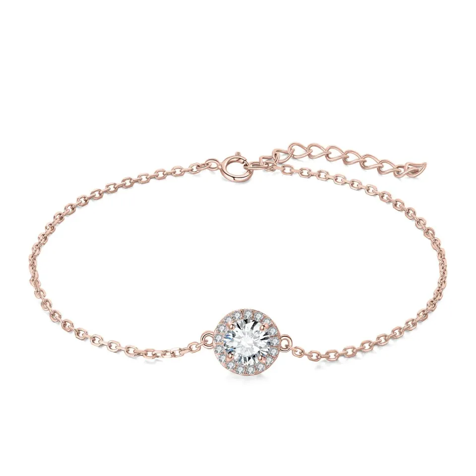 JewelryPalace 1ct Bracciale Halo Moissanite Oro Rosa Rotondo