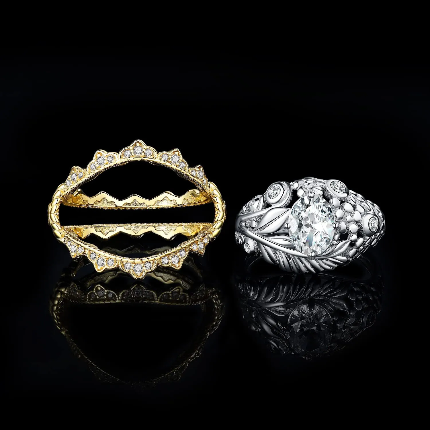 JewelryPalace Anello Donna Argento 1.55ct Foglia Ovale Bicolore