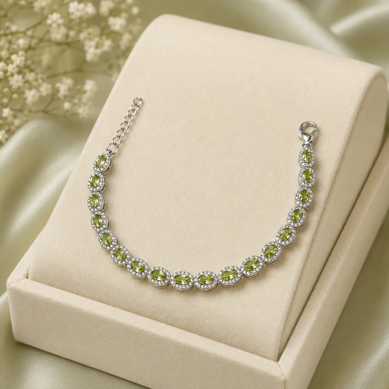 Victoria Jane Oval Halo bracciale peridoto argento