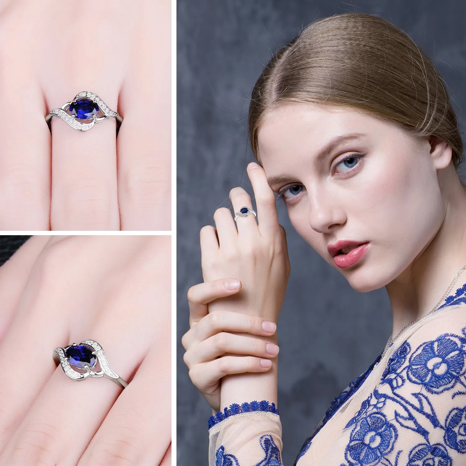 JewelryPalace Solitario anello zaffiro blu ovale 14.5