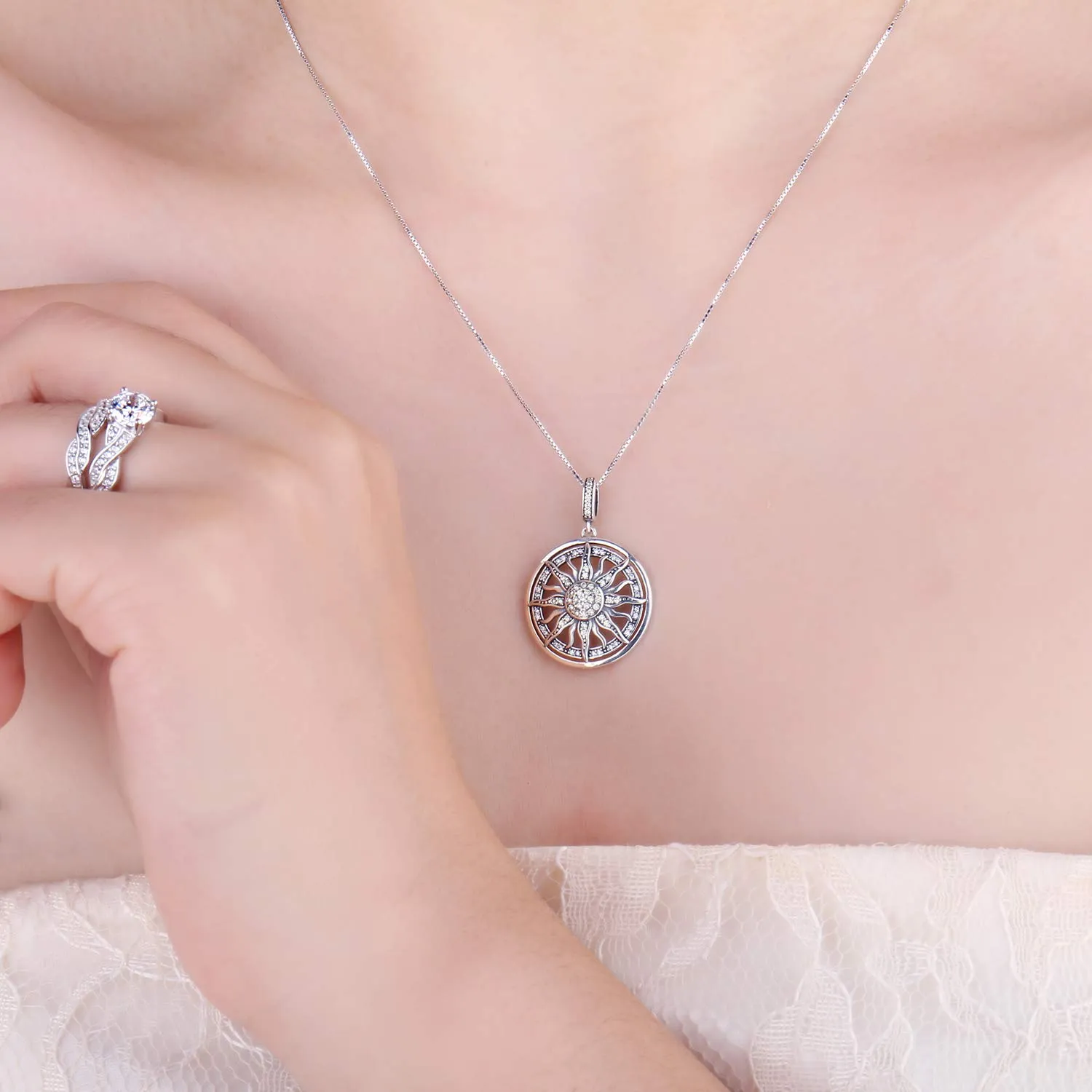 JewelryPalace Sole Collana Argento 925 Zirconia Gialla 45cm