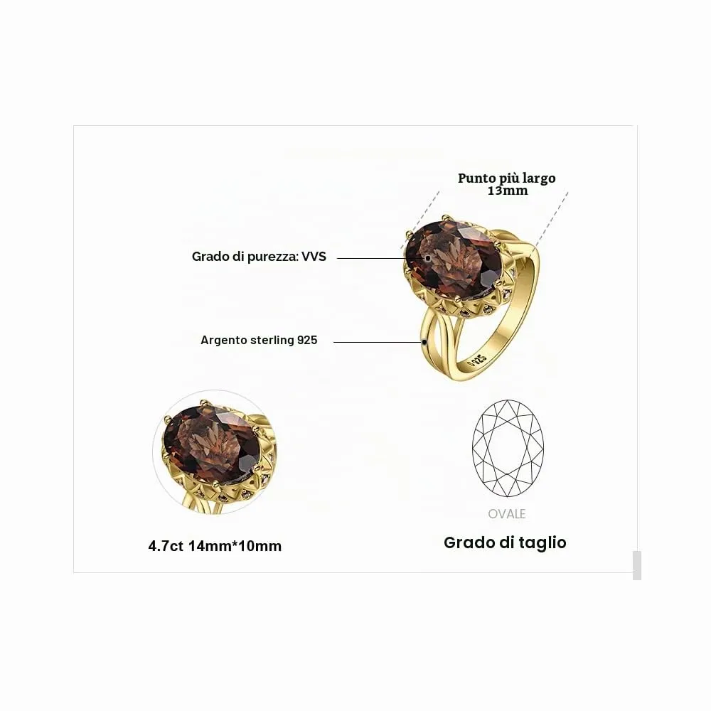JewelryPalace 5.7ct Ovale anello argento quarzo misura 14.5
