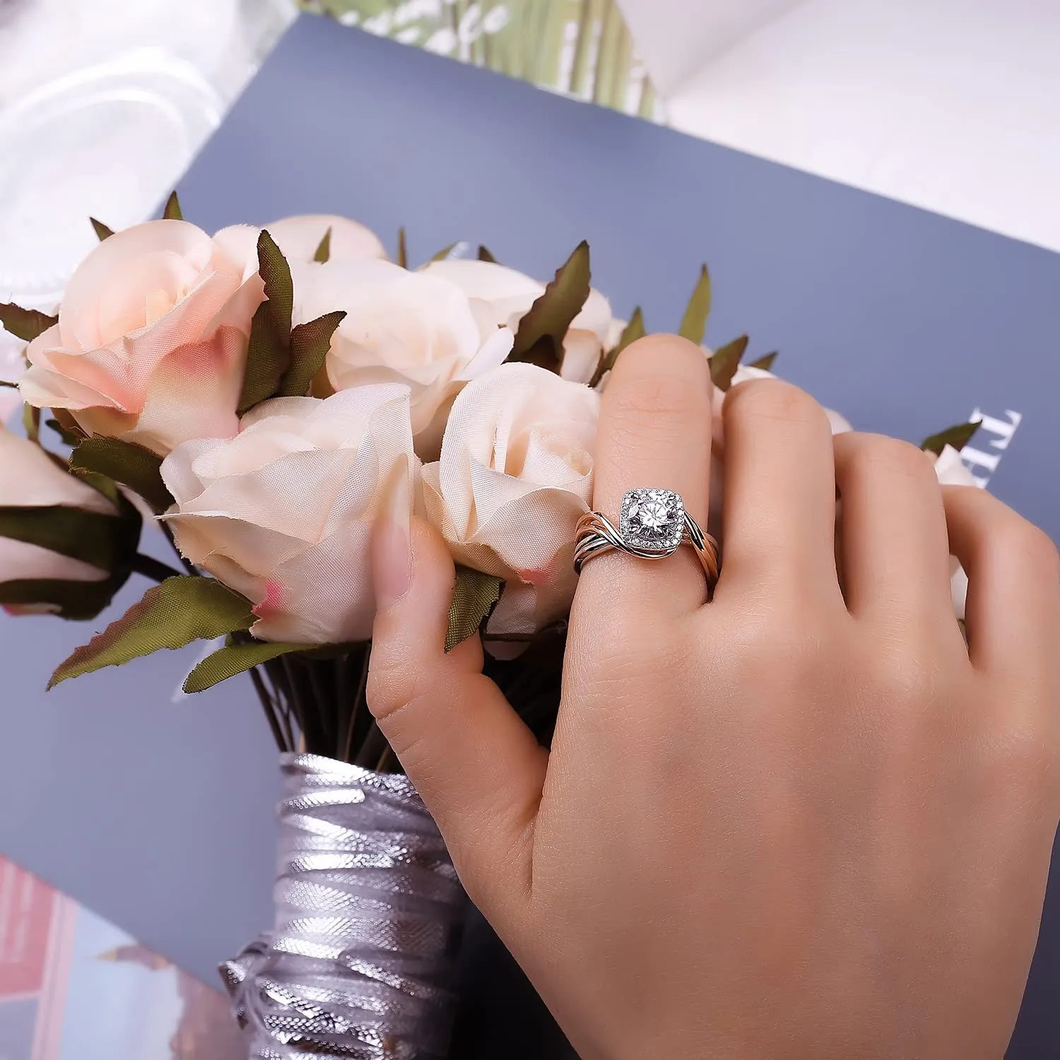 JewelryPalace Anello Infinito Moissanite Argento Oro Rosa
