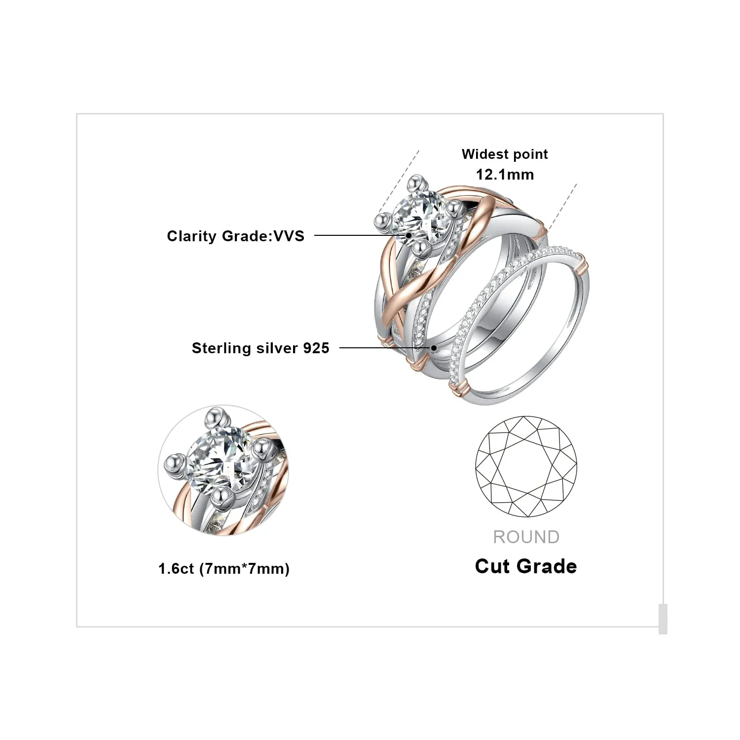 JewelryPalace Cuore Puzzle anello solitario argento 925 zirconia