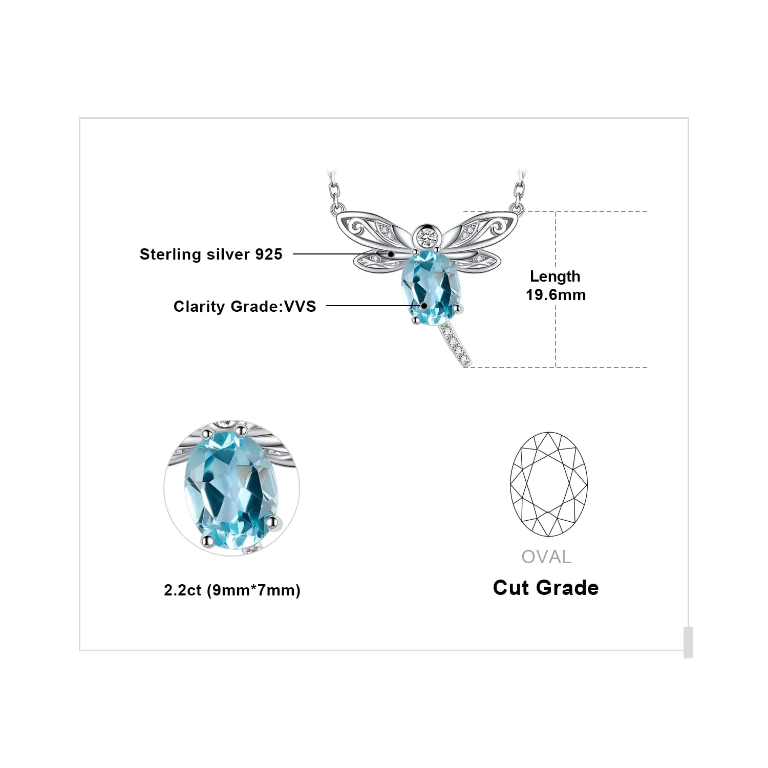 JewelryPalace Libellula 2.4ct collana topazio argento