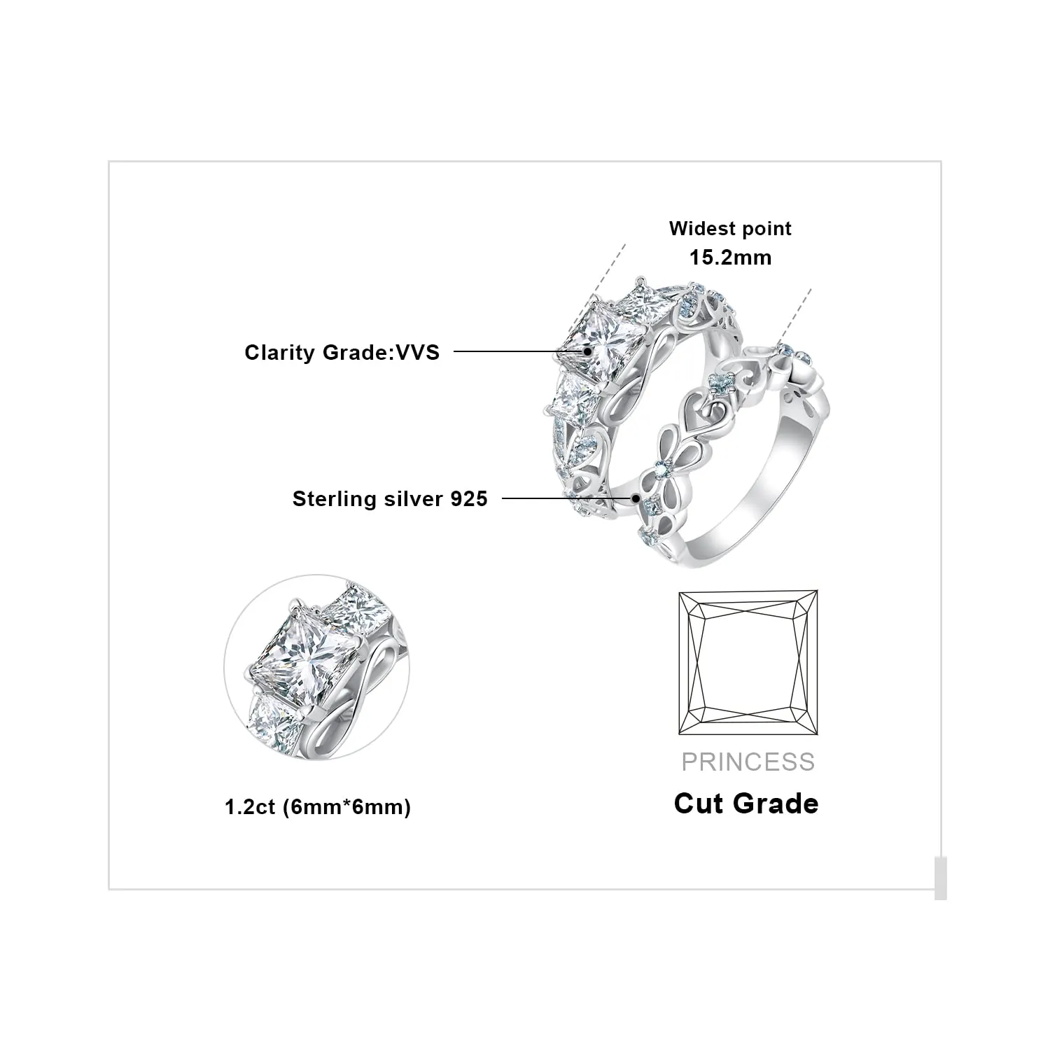 JewelryPalace Vintage Halo Anello Argento Cuore Zirconia