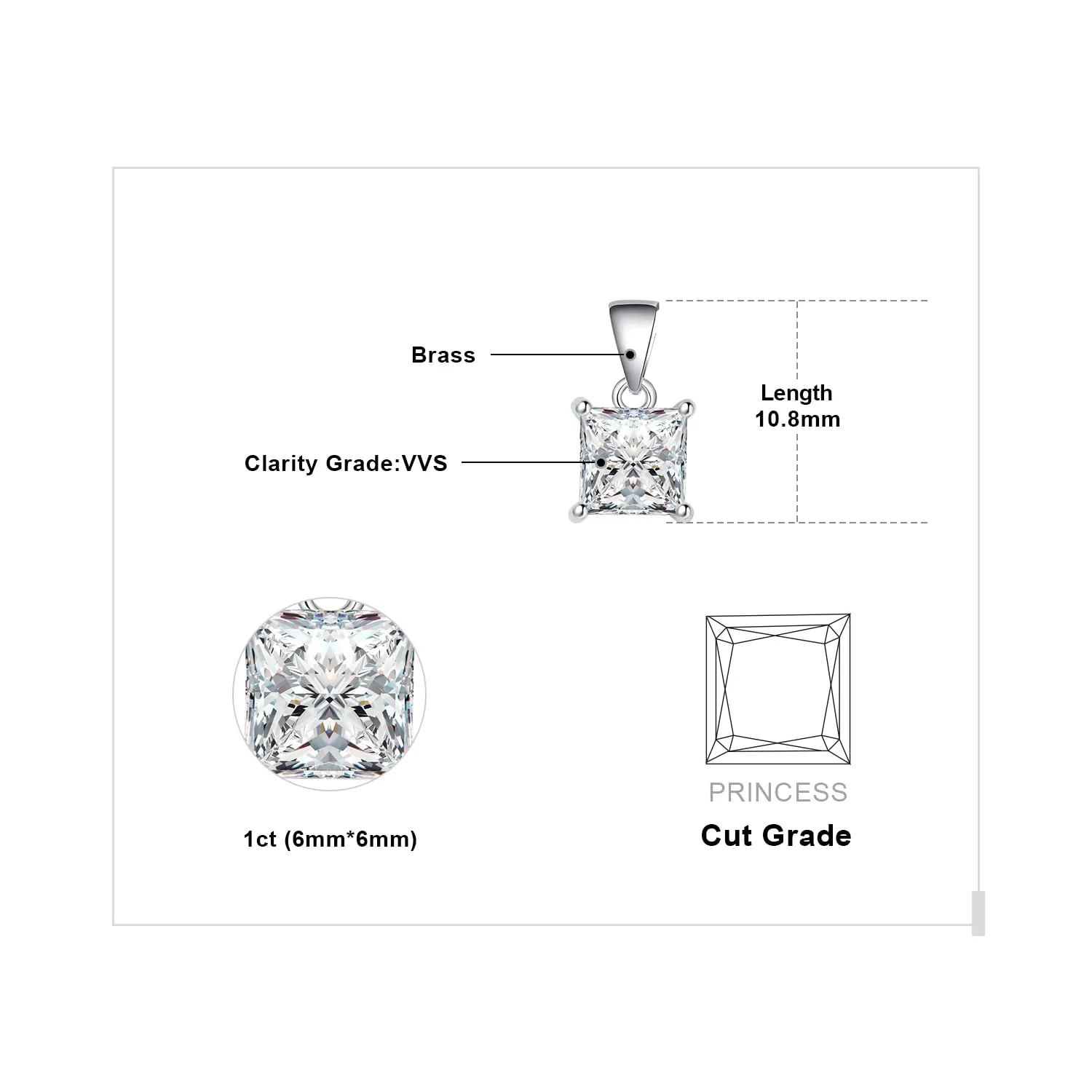 JewelryPalace Solitario 1ct collana zirconia argento